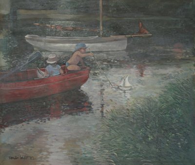 Dzieci płynące jachtem (olej na płótnie) autorstwa Jennifer Wright