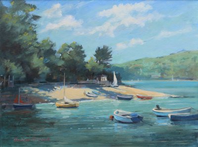 Fishermans Cove Salcombe, olej na pokładzie, 2016 autorstwa Jennifer Wright