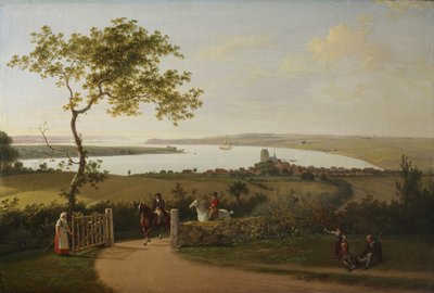 Widok na Mały Pas (Lillebælt) ze wzgórza w pobliżu Middelfart autorstwa Jens Juel