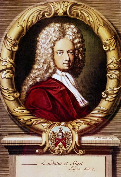 Portret Daniela Defoe (kolor lito) autorstwa Jeremiah (after) Taverner