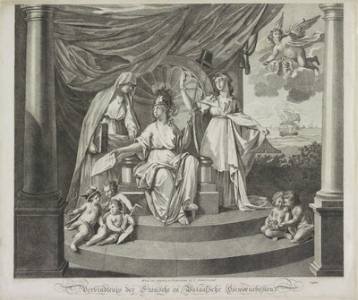 Alegoria sojuszu z Francją, 1795 Związek Wspólnot Francuskich i Batawskich (tytuł na obiekcie) autorstwa Jeremias Snoek