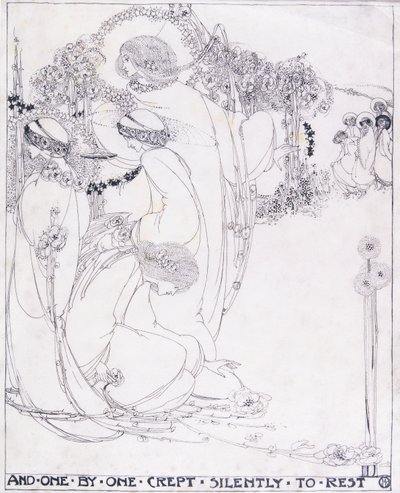 And One by One Crept Silently to Rest, c.1902-3 (pióro i czarny tusz na welinie) autorstwa Jessie Marion King