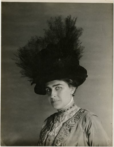 zbliżenie kapelusza z piórami, ok. 1905-18 (zdjęcie żelatynowo-srebrowe) autorstwa Jessie Tarbox Beals