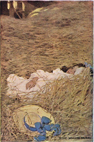 Dziewczyna w strychu na siano, z „Ogrodu Dziecka wersetów” Roberta Louisa Stevensona, opublikowana w 1885 (kolor lito) autorstwa Jessie Willcox Smith