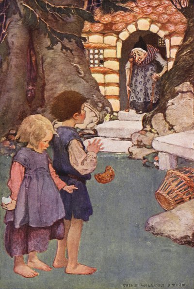 Hansel i Grettel (kolorowa litografia) autorstwa Jessie Willcox Smith