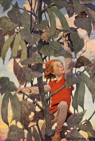 Jack i łodyga fasoli (kolorowa litografia) autorstwa Jessie Willcox Smith