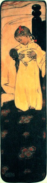 Mała dziewczynka z lalką (ołówek, akwarela i lakier na papierze) autorstwa Jessie Willcox Smith