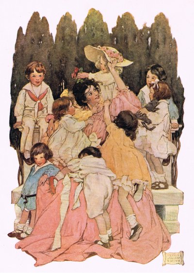 Matka i dzieci, z „Ogrodu Dziecka wersetów” Roberta Louisa Stevensona, opublikowane w 1885 (kolor lito) autorstwa Jessie Willcox Smith