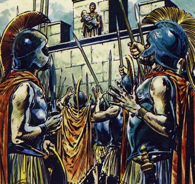 Aleksander Wielki był synem Filipa II Macedońskiego (kolorowa litografia) autorstwa Jesus Blasco