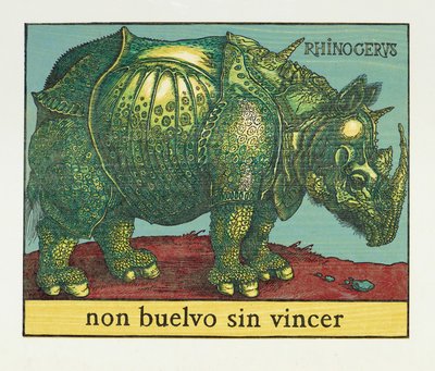 Nosorożec zielony, 2007 (drzeworyt) autorstwa Jim Monson