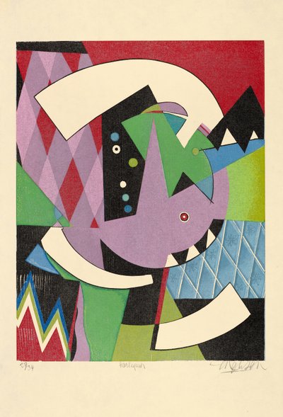 Arlekin, 2017 (drzeworyt) autorstwa Jim Monson