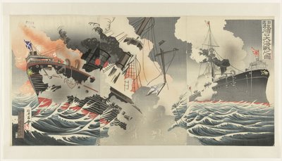 Wielka bitwa morska przy wejściu do portu Port Arthur Nichiro Ryojunko daikaisen no zu autorstwa Jinsai Rosetsu
