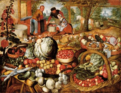 Stragan warzywny z ucieczką do Egiptu poza nią autorstwa Joachim Beuckelaer