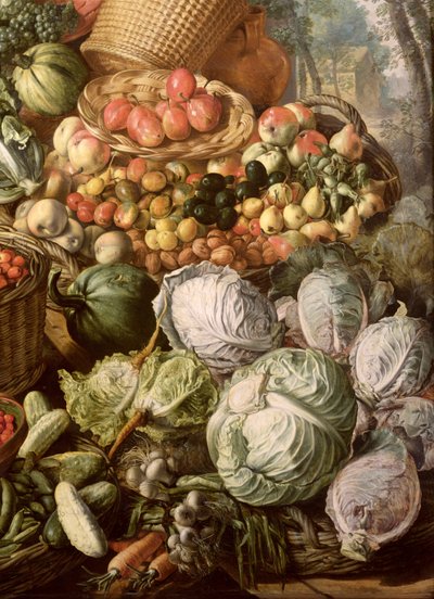 Fragment martwej natury z owocami, warzywami i kobietą targową, 1564 (olej na (patrz 247452 i 247450) autorstwa Joachim Beuckelaer