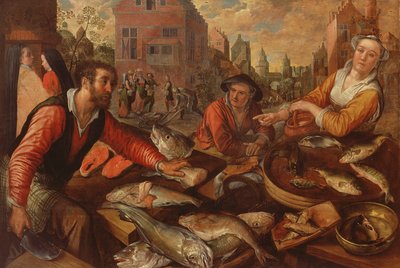 Targ rybny (olej na płótnie) autorstwa Joachim Beuckelaer or Bueckelaer