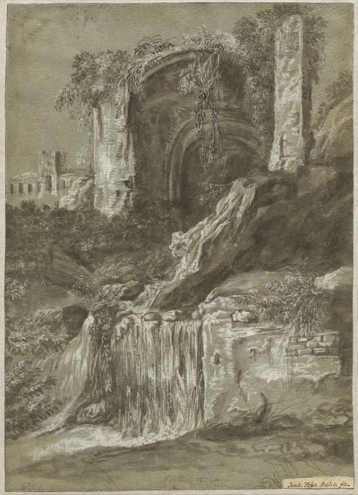 Wodospad z ruinami (verso) autorstwa Joachim Franz Beich