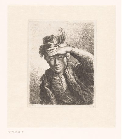 Portret mężczyzny w berecie z piórami autorstwa Joachim Martin Falbe
