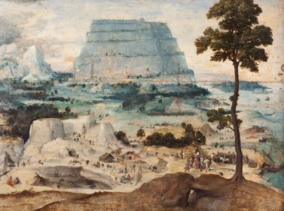 Budowa wieży Babel, ok. 1550 (olej na panelu) autorstwa Joachim Patinir