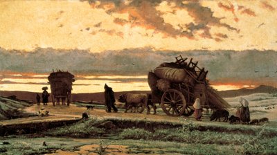 Smutek. Ból "" (lub zima): scena przedstawiająca rodziny chłopów upolowanych z ich ziemi. Obraz Joaquima Vayreda i Vila (1843-1894). 1876. Barcelona. Narodowe Muzeum Sztuki Katalonii. autorstwa Joachim Vayreda i Vila