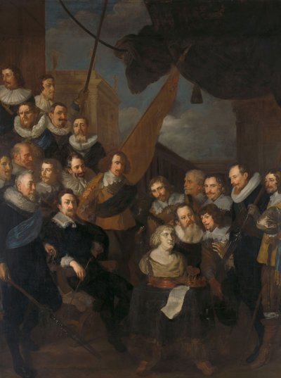 Amsterdamska Gwardia Obywatelska z XIX Dystryktu pod dowództwem kapitana Cornelisa Bickera i porucznika Fredericka van Banchema, gotowa na przyjęcie we wrześniu 1638 r. Marie de Medici, 1640 autorstwa Joachim von Sandrart