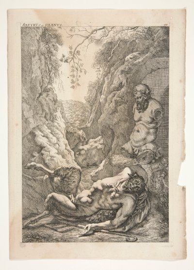 Satyr i Silenos, z starożytnych rzeźb podziwianych autorstwa Joachim von Sandrart