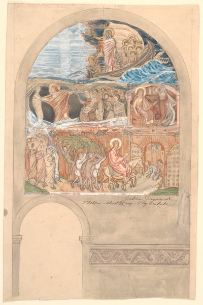 Niewykorzystany wczesny szkic dla zachodniej ściany północnego transeptu katedry w Viborg autorstwa Joakim Frederik Skovgaard