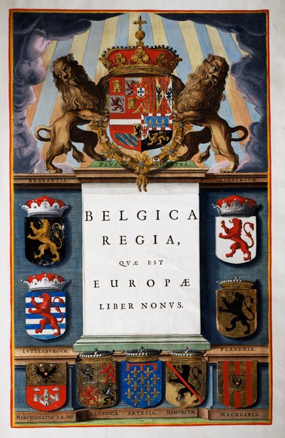 Belgica Regua quae est Europae, księga IX, strona tytułowa tomu IV, z Atlas Maior, atlas w 11 tomach, Joan Blaeu (1596-1673), miedzioryt, 57,5x39 cm, Amsterdam autorstwa Joan Blaeu