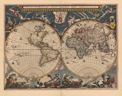 Mapa świata z podwójną półkulą, 1662 autorstwa Joan Blaeu