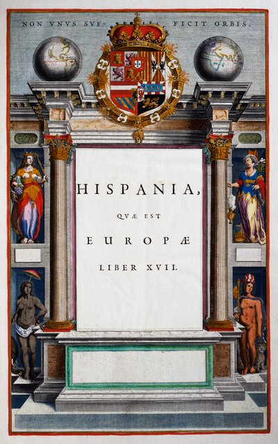 Hispania quae est Europae, księga XVII, strona tytułowa tomu IX, z Atlas Maior, atlas w 11 tomach, Joan Blaeu (1596-1673), miedzioryt, 57,5x39 cm, Amsterdam autorstwa Joan Blaeu
