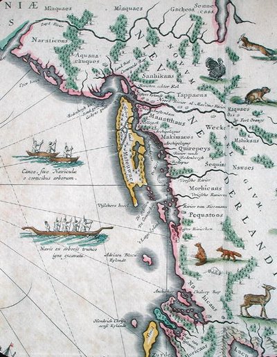 Mapa przedstawiająca wschodnie wybrzeże Ameryki Północnej autorstwa Joan Blaeu