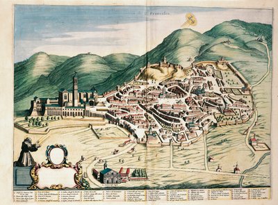 Mapa Asyżu z Theatrum civitatum et admirandorum Italiae, Joan Blaeu, rycina autorstwa Joan Blaeu