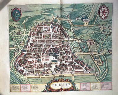 Mapa Norcia, z Theatrum civitatum et admirandorum Italiae autorstwa Joana Blaeu, rycina autorstwa Joan Blaeu