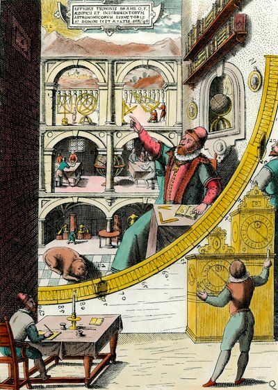 Reprezentacja Tycho Brahe (1546-1601), duńskiego astronoma w jego obserwatorium Grawerowanie z „Atlas Major Ssive et cosmographia Blavania labore et sumptibus” Johannesa Blaeu (1598-1673). XVII wiek. Paryż, Sztuka Dekoracyjna autorstwa Joan Blaeu