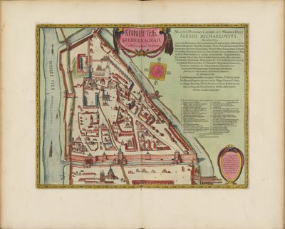 Mapa Kremla moskiewskiego z XVI wieku (Castellum Urbis Moskvae), ok. 1600 r. (rycina i akwarela) autorstwa Joan Blaeu