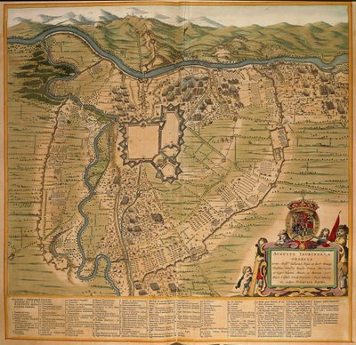 Oblężenie Turynu w 1639 r., kolorowa grafika z Teatru Sabaudiae autorstwa Joana Blaeu, wydrukowana we Włoszech autorstwa Joan Blaeu