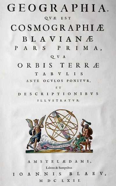 Strona tytułowa części I, Atlas Maior, atlas w 11 tomach, Joan Blaeu (1596-1673), miedzioryt, 57,5x39 cm, Amsterdam autorstwa Joan Blaeu