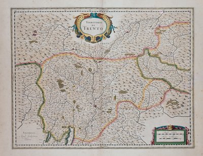 Obszar Trento, z Teatru Świata, czyli Nowego Atlasu Map i Reprezentacji Wszystkich Regionów (Theatrum orbis terrarum, sive, Atlas novus) Joana Blaeu (1596-1673), Włochy autorstwa Joan Blaeu