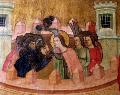 Św. Quiteria chrzci żołnierzy, Ołtarz Św. 1346 (tempera na panelu) autorstwa Joan Loert