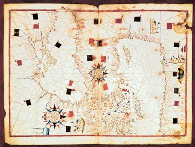 Mapa wschodniej części Morza Śródziemnego i Morza Czarnego, rękopis XVI-wiecznego atlasu portolańskiego (rękopis) autorstwa Joan Martines