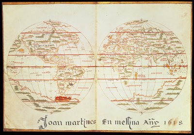 Mapa świata (pióro i tusz na papierze) autorstwa Joan Martines
