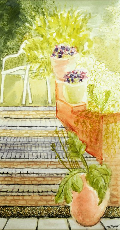 Cynthias Garden;Schody i doniczki,2009, autorstwa Joan Thewsey