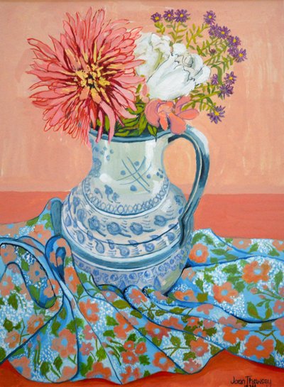 Dalie, róże i stokrotki michał, 2000, autorstwa Joan Thewsey