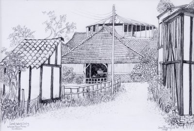 Nabiał Lord Astors, gospodarstwo White Place, Cookham 2012, ołówek autorstwa Joan Thewsey
