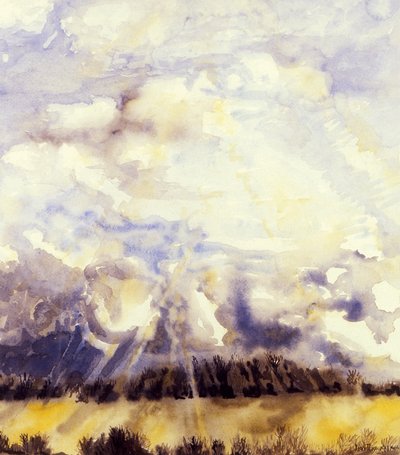 Marcowe niebo, 1989, akwarela na papierze czerpanym autorstwa Joan Thewsey