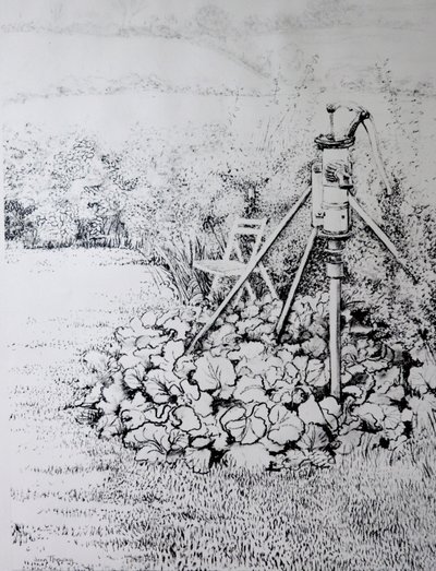 Pompa ogrodowa, 1973 (węgiel) autorstwa Joan Thewsey