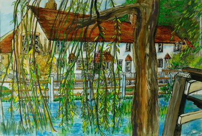 The Pond at Hedgerley (pióro i atrament z gwaszem na papierze) autorstwa Joan Thewsey