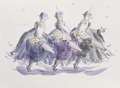 Trzej królowie tańczą przyrząd (pióro i atrament oraz toaleta na papierze) autorstwa Joanna Logan
