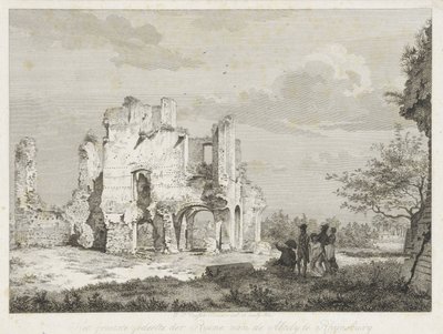 Towarzystwo w ruinach opactwa w Rijnsburgu Większość ruin Abtdy w Rhynsburgu (tytuł na obiekcie) autorstwa Joannes Pieter Visser Bender
