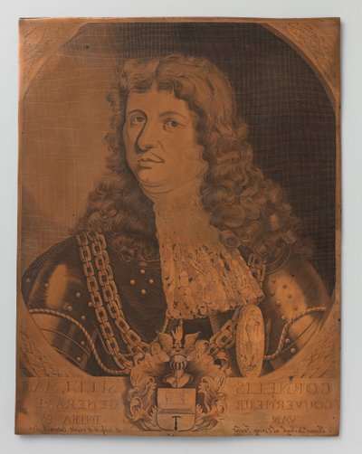 Miedziorytowa płyta z portretem (napierśnik) Cornelisa Speelmana 1640-1684, Generalnego Gubernatora Holenderskich Indii Wschodnich 1681-1684 autorstwa Joannes de Jongh