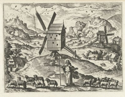 Krajobraz z Chrystusem jako Dobrym Pasterzem Pejzaże, pejzaże morskie i pomysłowe pejzaże miejskie (tytuł serii) autorstwa Joannes van Doetechum (I) (attributed to)
